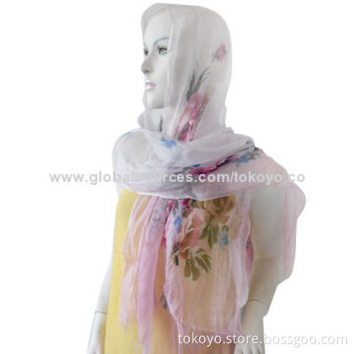 Polyester scarf with floral printing and marl effect, super light for summer, ladies style